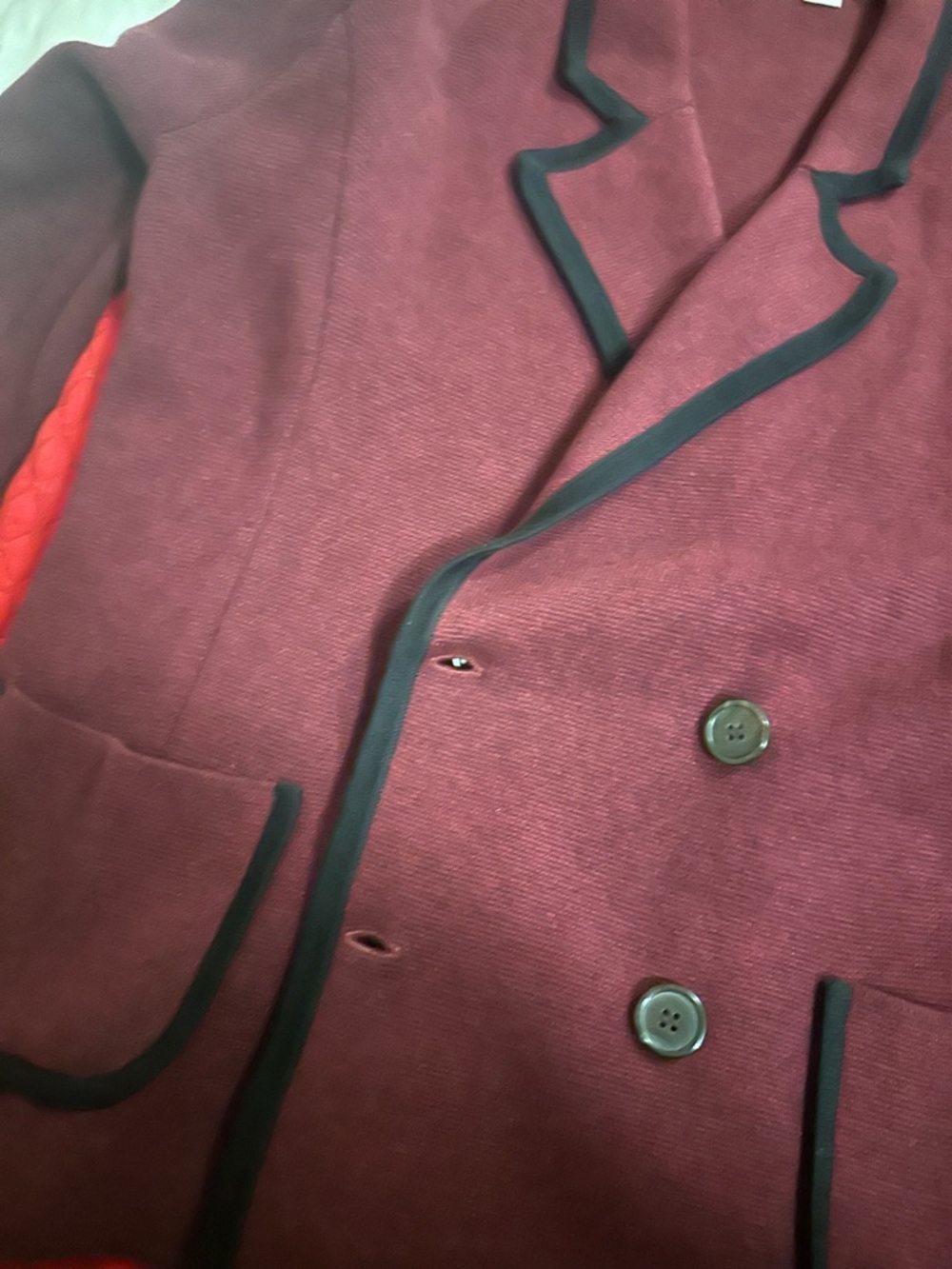 LOFT Men's Burgundy Pea Coat with Black Trim